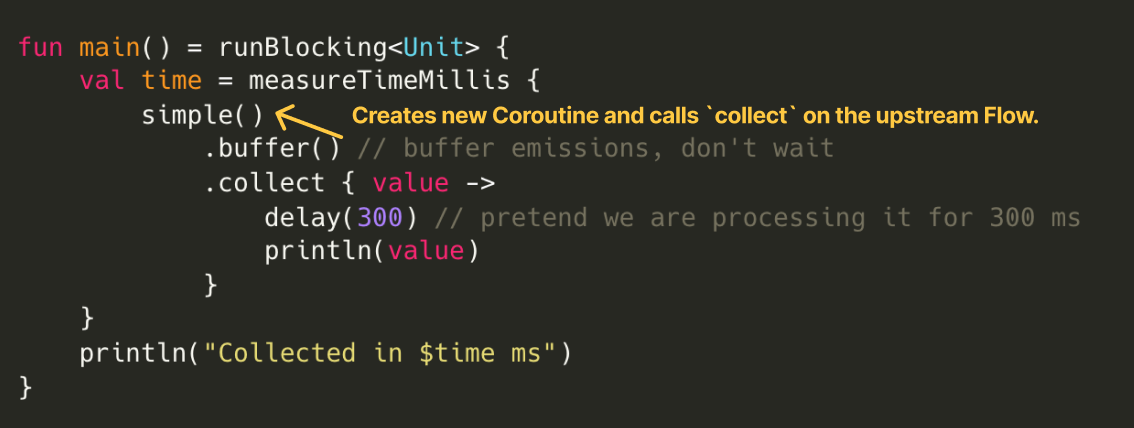 Coroutine creation and upstream Flow's collect call